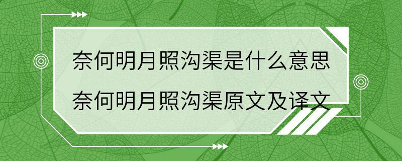 奈何明月照沟渠是什么意思 奈何明月照沟渠原文及译文