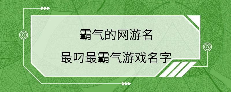 霸气的网游名 最叼最霸气游戏名字