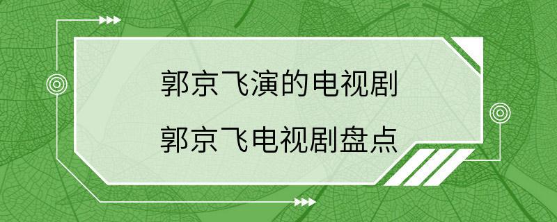 郭京飞演的电视剧 郭京飞电视剧盘点