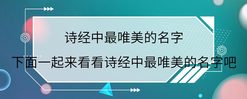 诗经中最唯美的名字 下面一起来看看诗经中最唯美的名字吧