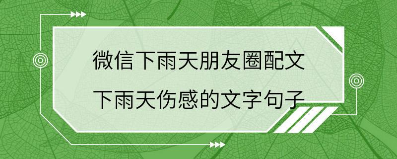 微信下雨天朋友圈配文 下雨天伤感的文字句子