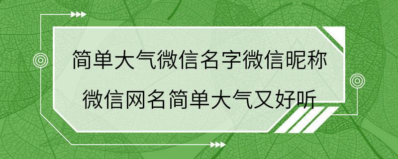 简单大气微信名字微信昵称 微信网名简单大气又好听