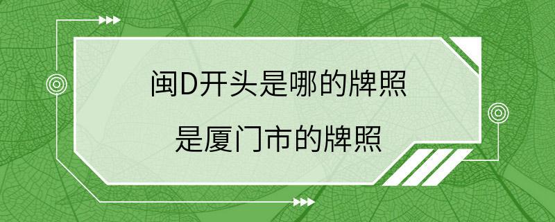 闽D开头是哪的牌照 是厦门市的牌照