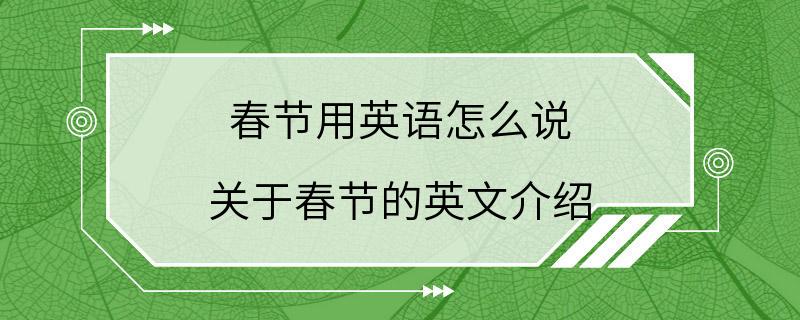 春节用英语怎么说 关于春节的英文介绍