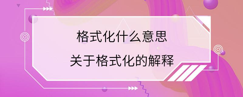 格式化什么意思 关于格式化的解释