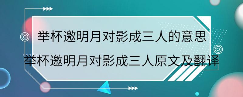 举杯邀明月对影成三人的意思 举杯邀明月对影成三人原文及翻译