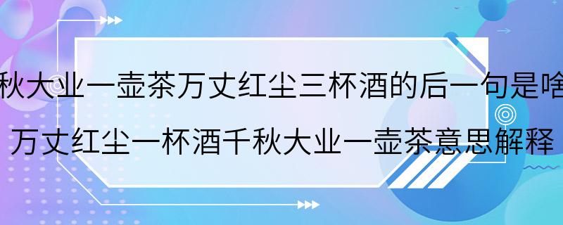 千秋大业一壶茶万丈红尘三杯酒的后一句是啥呢 万丈红尘一杯酒千秋大业一壶茶意思解释