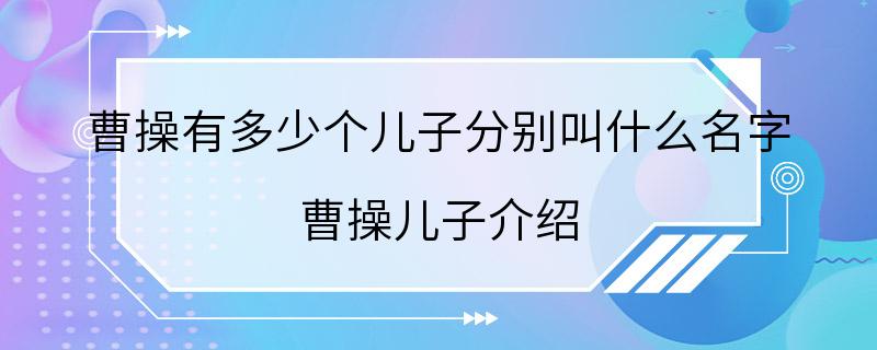 曹操有多少个儿子分别叫什么名字 曹操儿子介绍