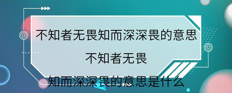 不知者无畏知而深深畏的意思 不知者无畏 知而深深畏的意思是什么