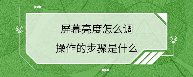 屏幕亮度怎么调 操作的步骤是什么