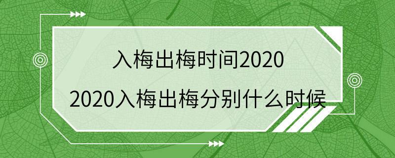 入梅出梅时间2020 2020入梅出梅分别什么时候