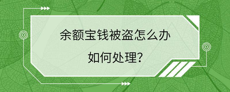 余额宝钱被盗怎么办 如何处理？