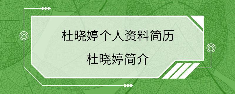 杜晓婷个人资料简历 杜晓婷简介