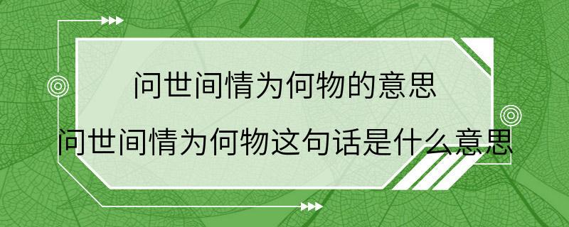 问世间情为何物的意思 问世间情为何物这句话是什么意思