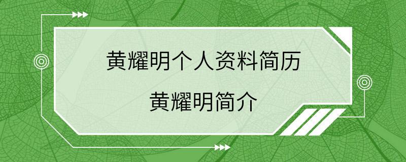 黄耀明个人资料简历 黄耀明简介