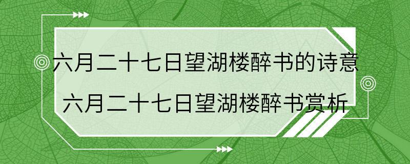 六月二十七日望湖楼醉书的诗意 六月二十七日望湖楼醉书赏析