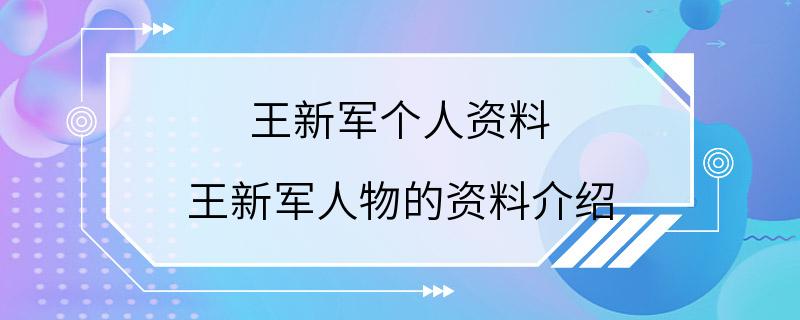 王新军个人资料 王新军人物的资料介绍