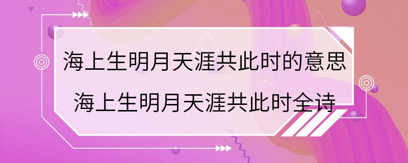 海上生明月天涯共此时的意思 海上生明月天涯共此时全诗