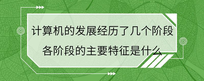 计算机的发展经历了几个阶段 各阶段的主要特征是什么