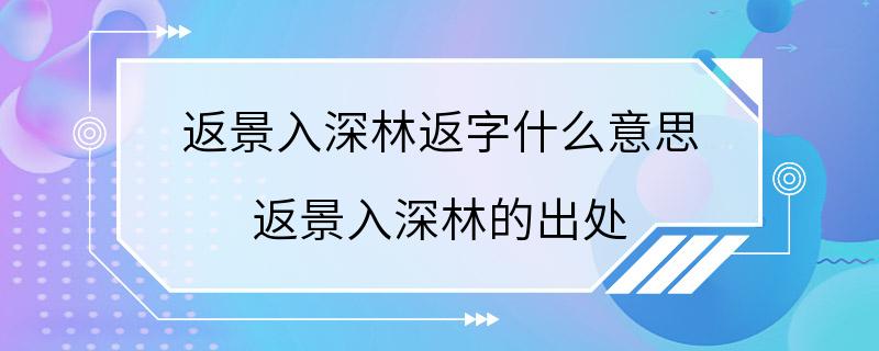 返景入深林返字什么意思 返景入深林的出处