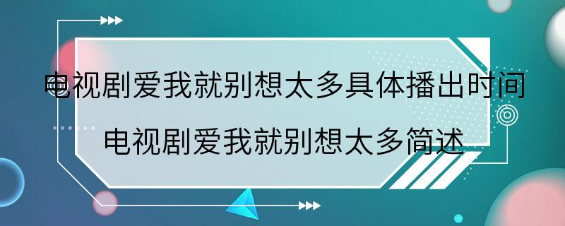 电视剧爱我就别想太多具体播出时间 电视剧爱我就别想太多简述