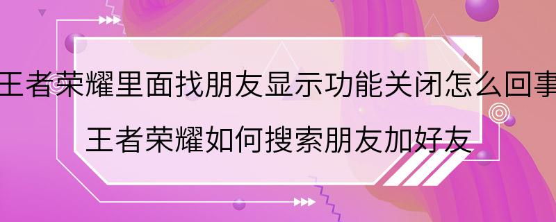 王者荣耀里面找朋友显示功能关闭怎么回事 王者荣耀如何搜索朋友加好友