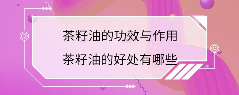 茶籽油的功效与作用 茶籽油的好处有哪些