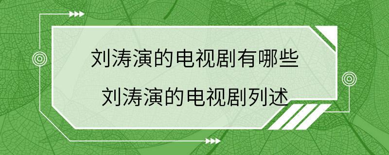 刘涛演的电视剧有哪些 刘涛演的电视剧列述