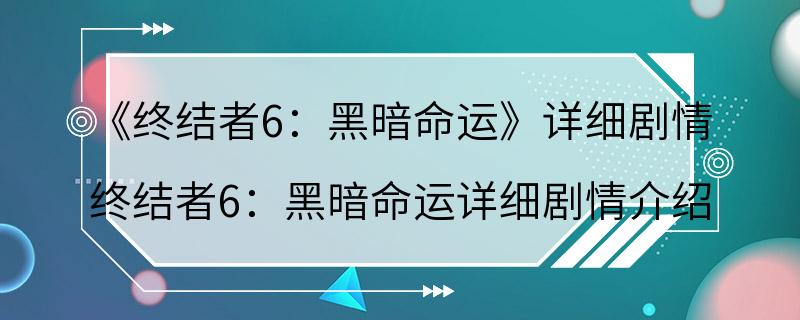 《终结者6：黑暗命运》详细剧情 终结者6：黑暗命运详细剧情介绍