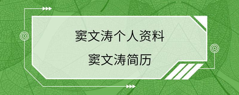 窦文涛个人资料 窦文涛简历