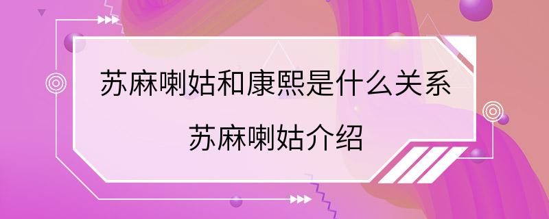 苏麻喇姑和康熙是什么关系 苏麻喇姑介绍