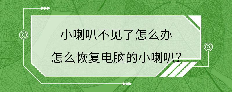 小喇叭不见了怎么办 怎么恢复电脑的小喇叭？