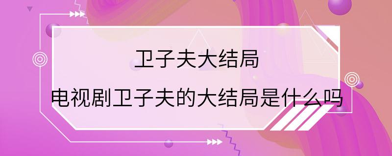 卫子夫大结局 电视剧卫子夫的大结局是什么吗