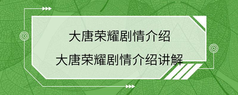 大唐荣耀剧情介绍 大唐荣耀剧情介绍讲解