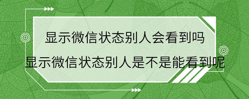 显示微信状态别人会看到吗 显示微信状态别人是不是能看到呢