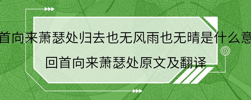 回首向来萧瑟处归去也无风雨也无晴是什么意思 回首向来萧瑟处原文及翻译