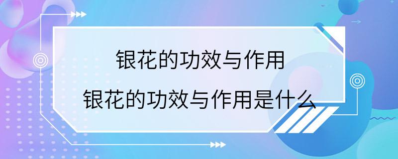 银花的功效与作用 银花的功效与作用是什么