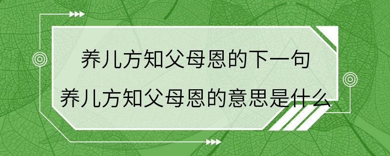 养儿方知父母恩的下一句 养儿方知父母恩的意思是什么