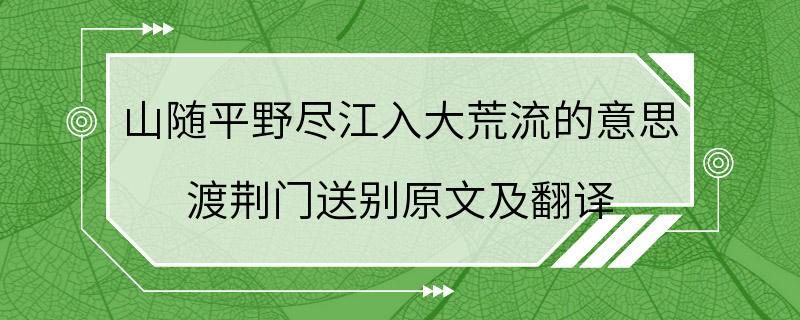 山随平野尽江入大荒流的意思 渡荆门送别原文及翻译