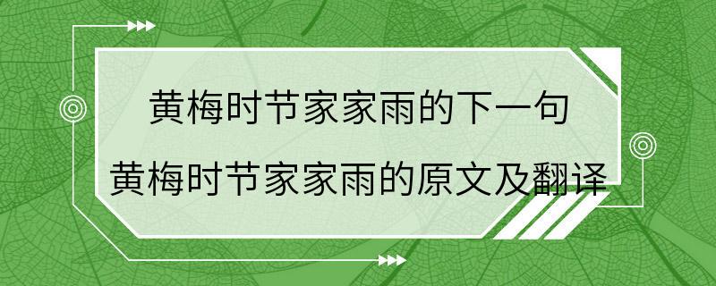 黄梅时节家家雨的下一句 黄梅时节家家雨的原文及翻译