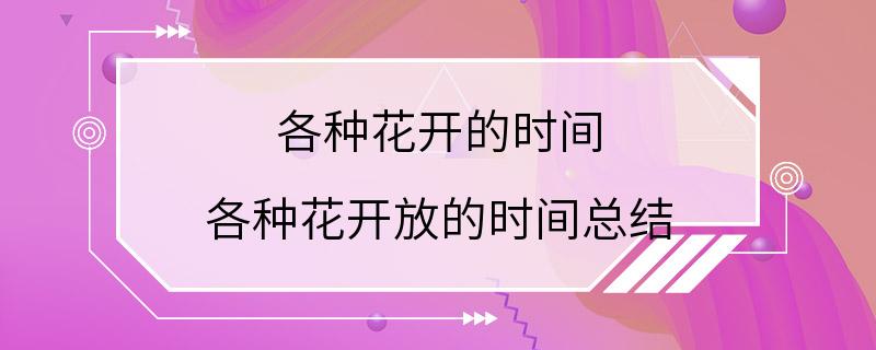 各种花开的时间 各种花开放的时间总结