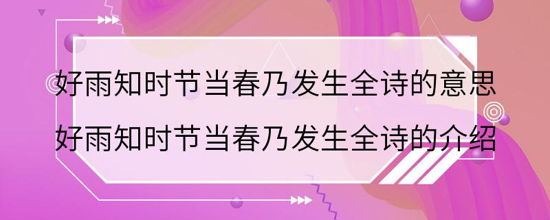 好雨知时节当春乃发生全诗的意思 好雨知时节当春乃发生全诗的介绍