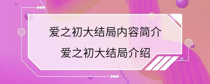 爱之初大结局内容简介 爱之初大结局介绍