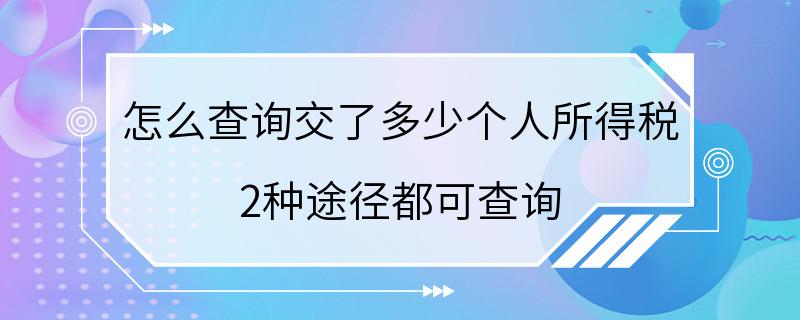 怎么查询交了多少个人所得税 2种途径都可查询