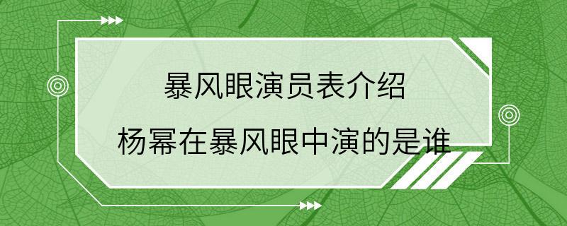 暴风眼演员表介绍 杨幂在暴风眼中演的是谁