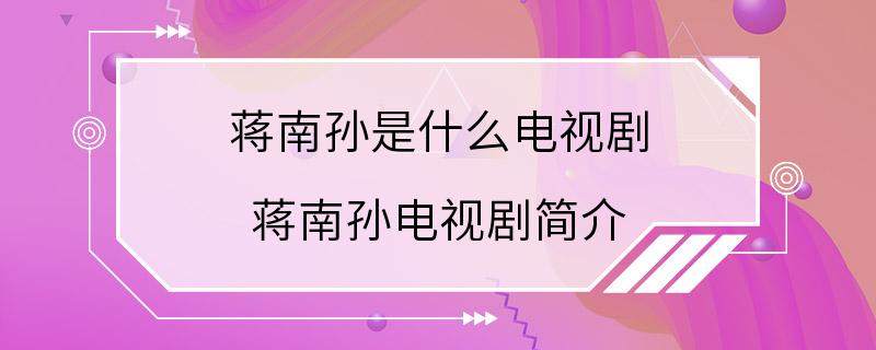 蒋南孙是什么电视剧 蒋南孙电视剧简介