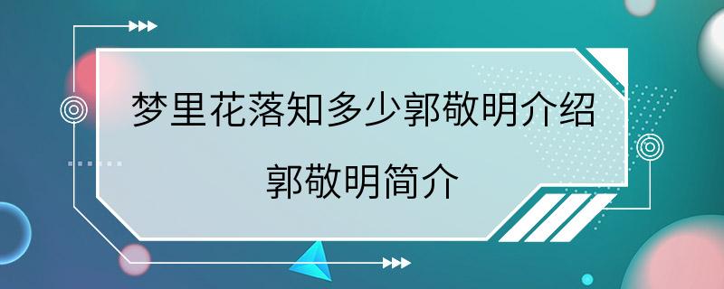 梦里花落知多少郭敬明介绍 郭敬明简介