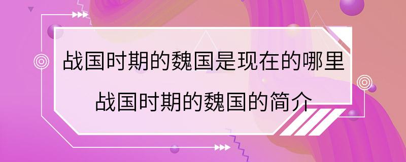 战国时期的魏国是现在的哪里 战国时期的魏国的简介