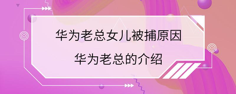 华为老总女儿被捕原因 华为老总的介绍