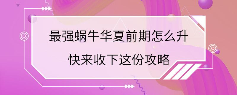 最强蜗牛华夏前期怎么升 快来收下这份攻略